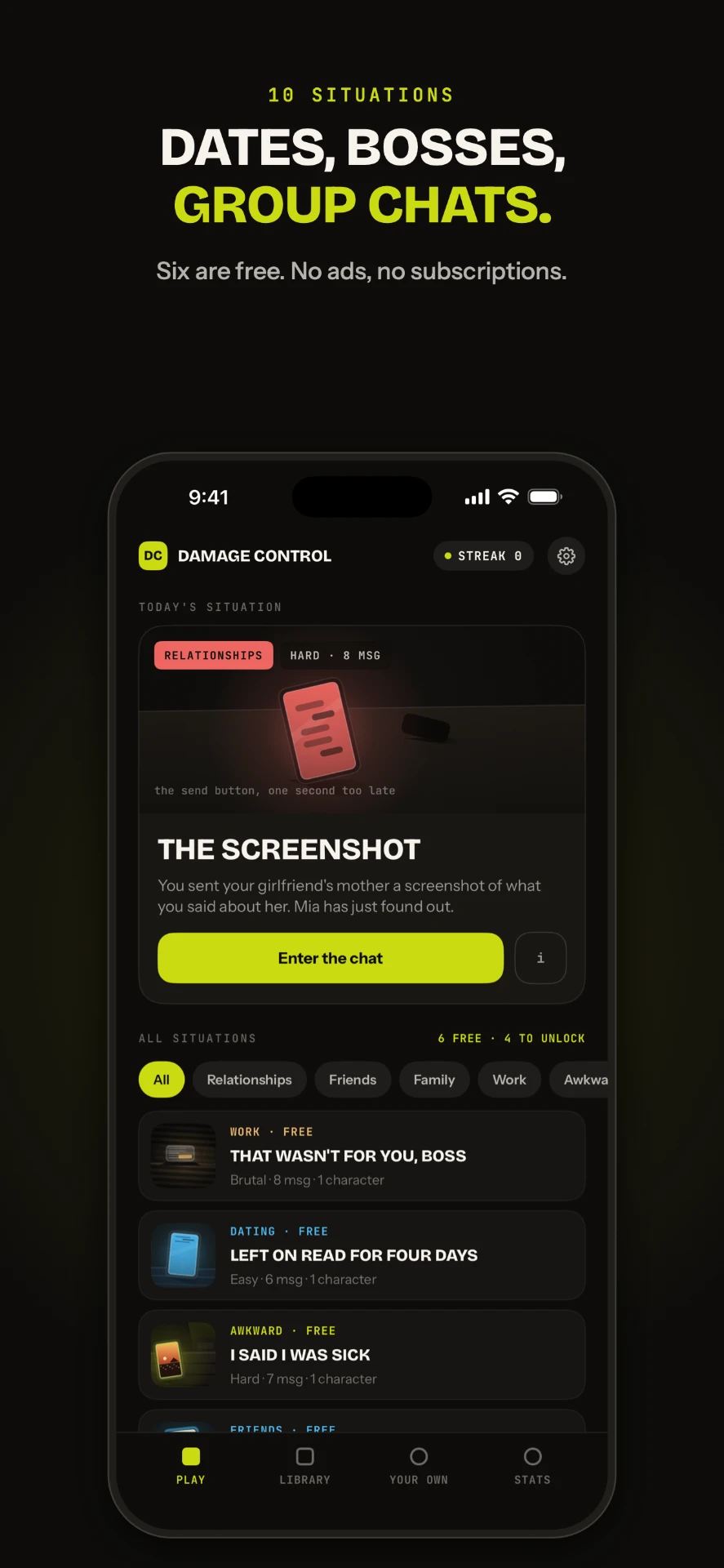 Situation picker — ten situations